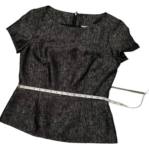 Halogen Black Silver Metallic Peplum Boat Neck Short Sleeve Blouse M - Picture 4 of 6